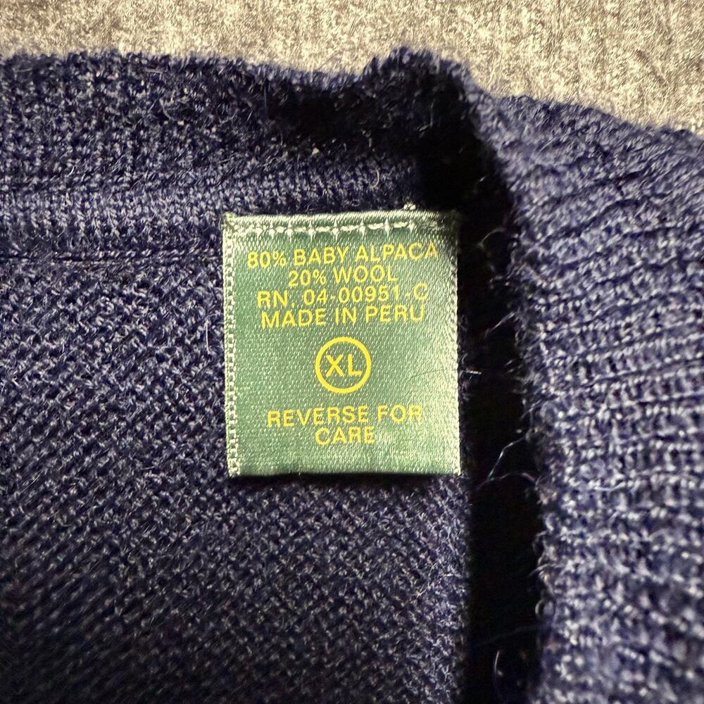 1842 Collection Wool & Alpaca Blend V-Neck Sweater Men's XL Navy Blue Peru - Picture 3 of 6